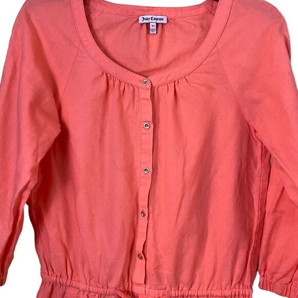 Juicy Couture Orange Linen Cotton Romper XS – Button Front, Drawstring Waist - Picture 7 of 7